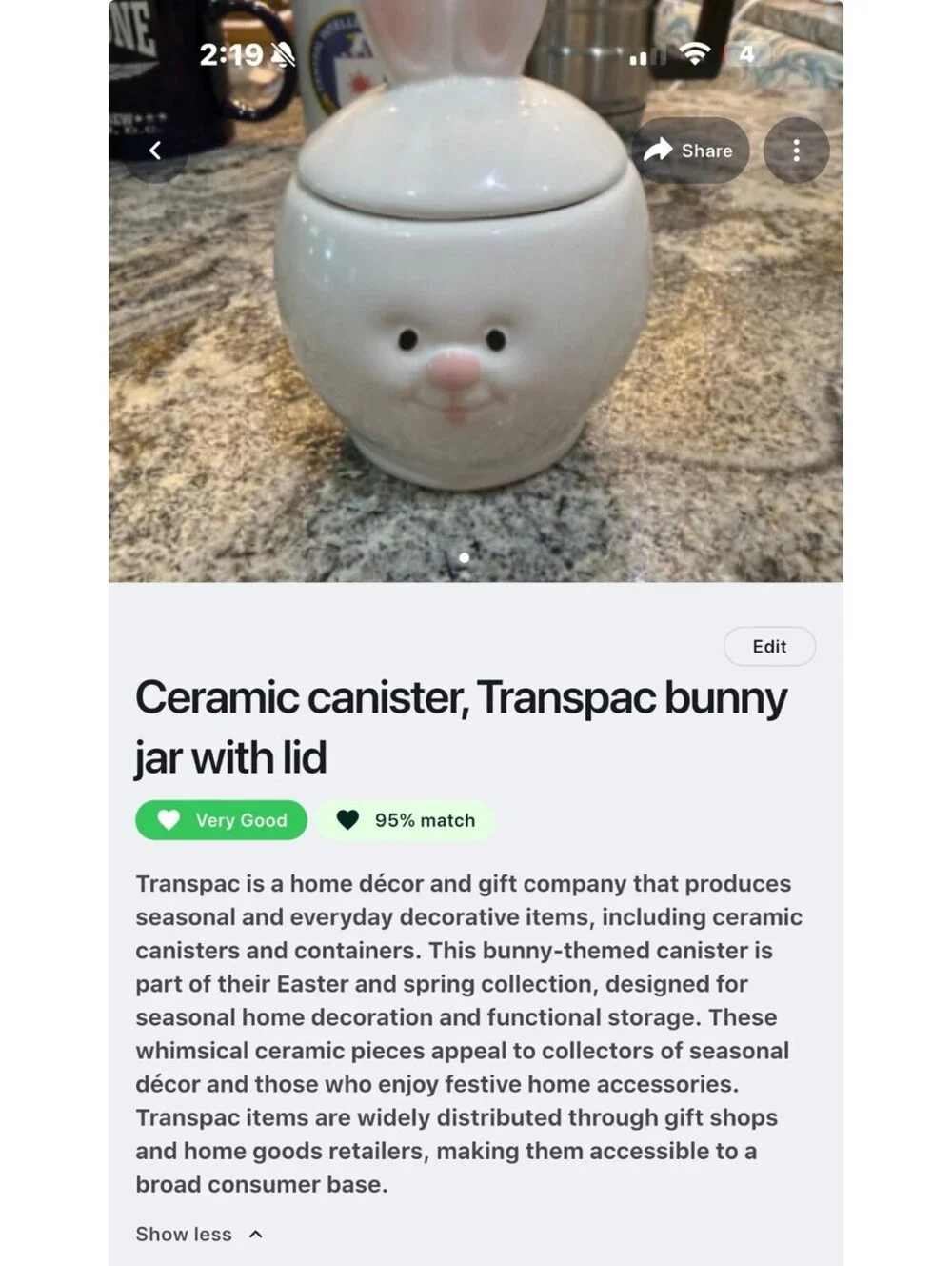 Transpac Ceramic Bunny Canister Jar with Lid